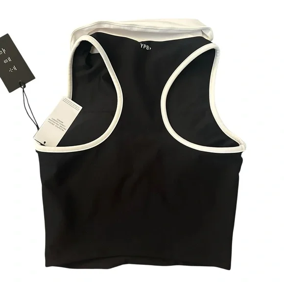 NWT YPB SculptLUX Women's Polo Tank Top Cropped Black & White Zip-Up size XS - Picture 2 of 8